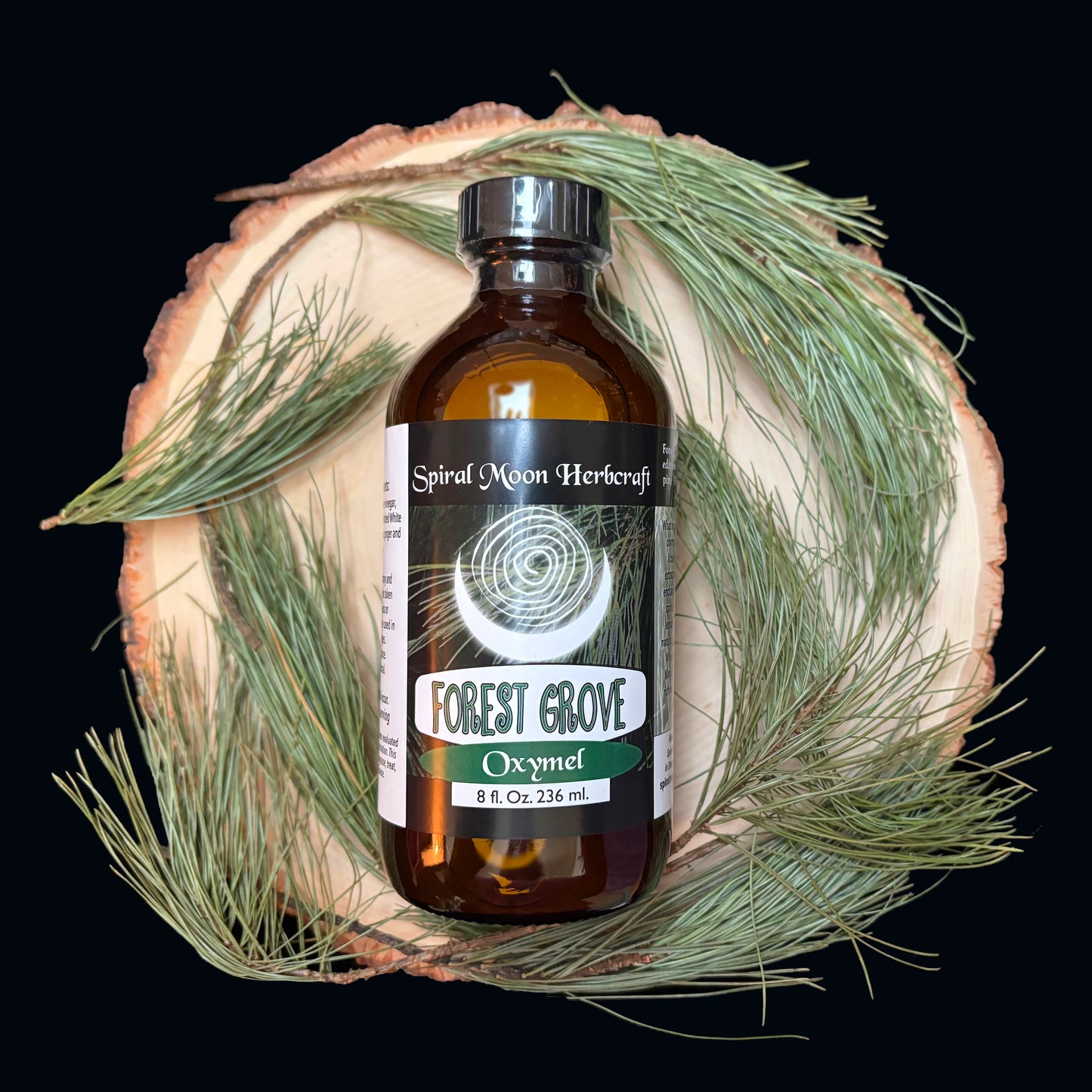 Forest Grove Oxymel 8oz, honey sweetened white pine tonic with ginger and lemon